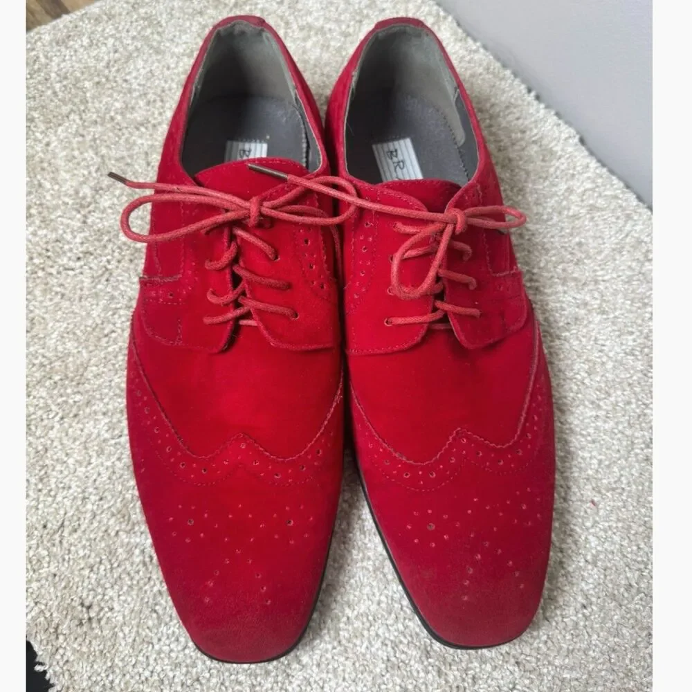 Bravo Milano Men's 10.5W Red Suede Wingtip Derby Oxford Dress Shoes Wide Formal